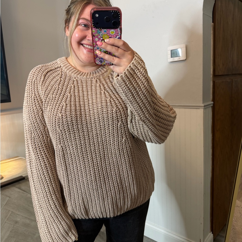 Free People Take Me Home Cotton Sweater Size Medium - Taupe color
